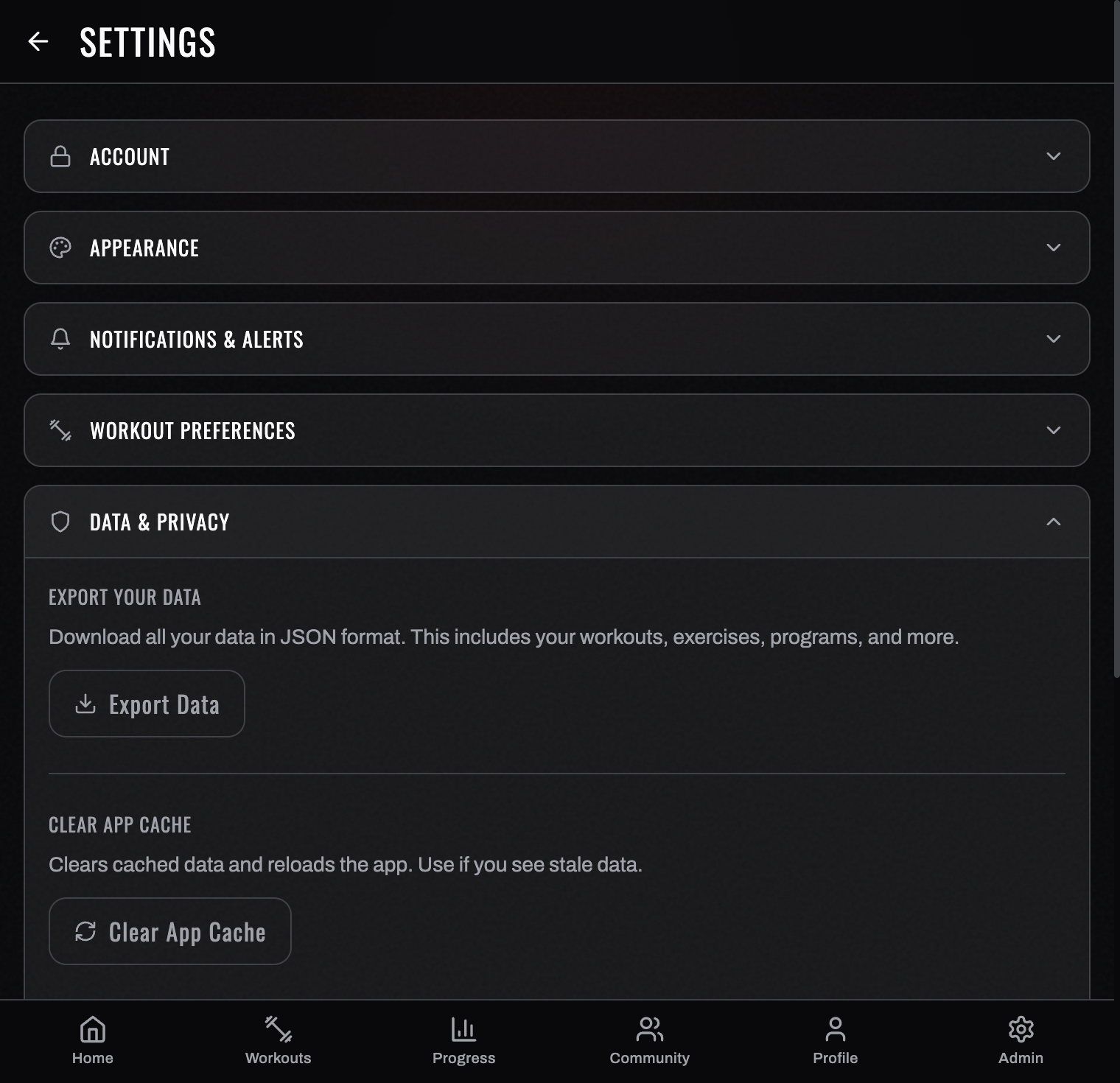 Settings → Data & Privacy — Export Your Data