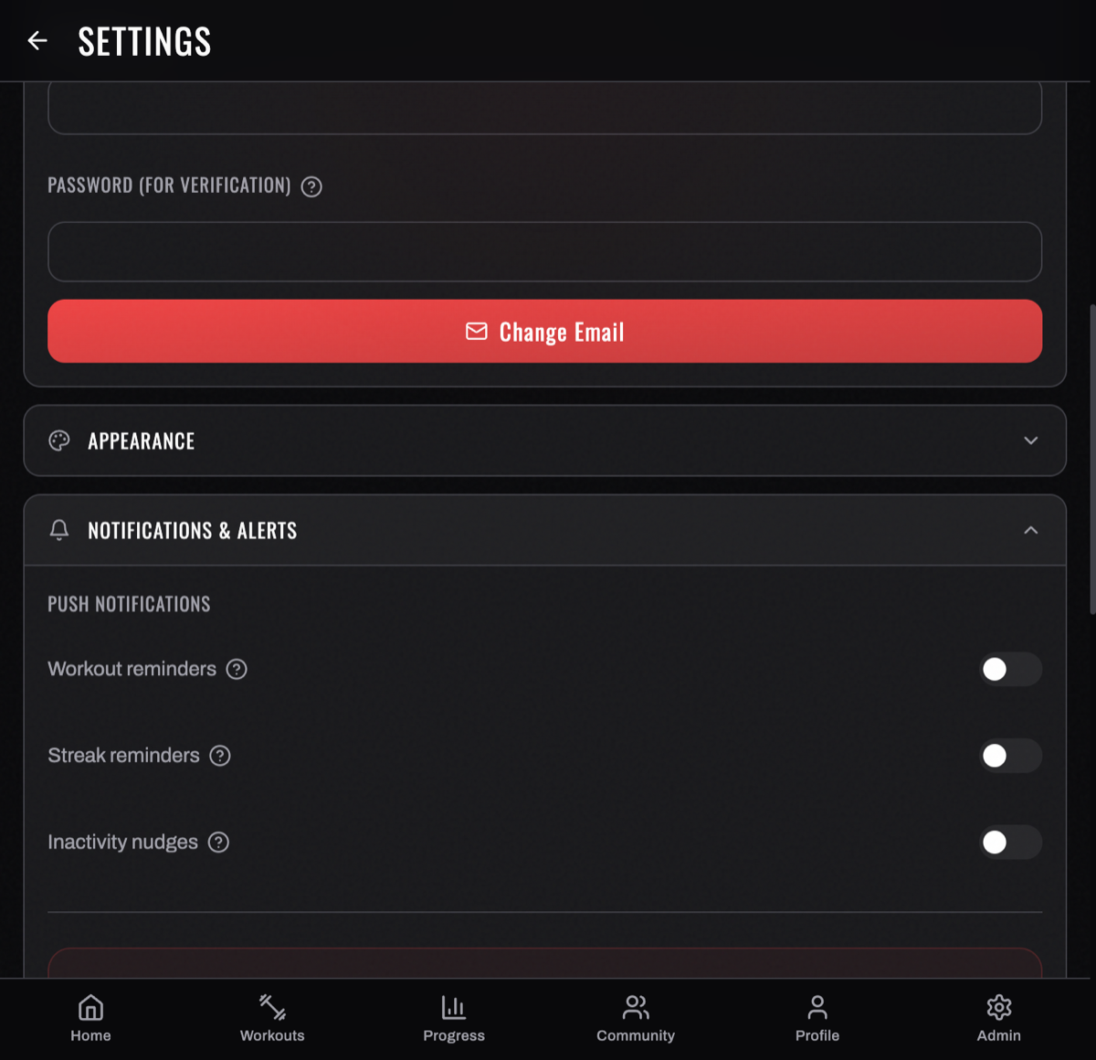 Account — change password & email