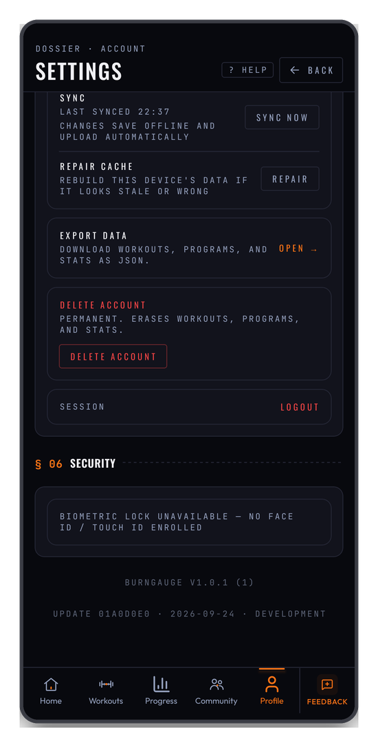 Sync status, cache repair, and the data controls
