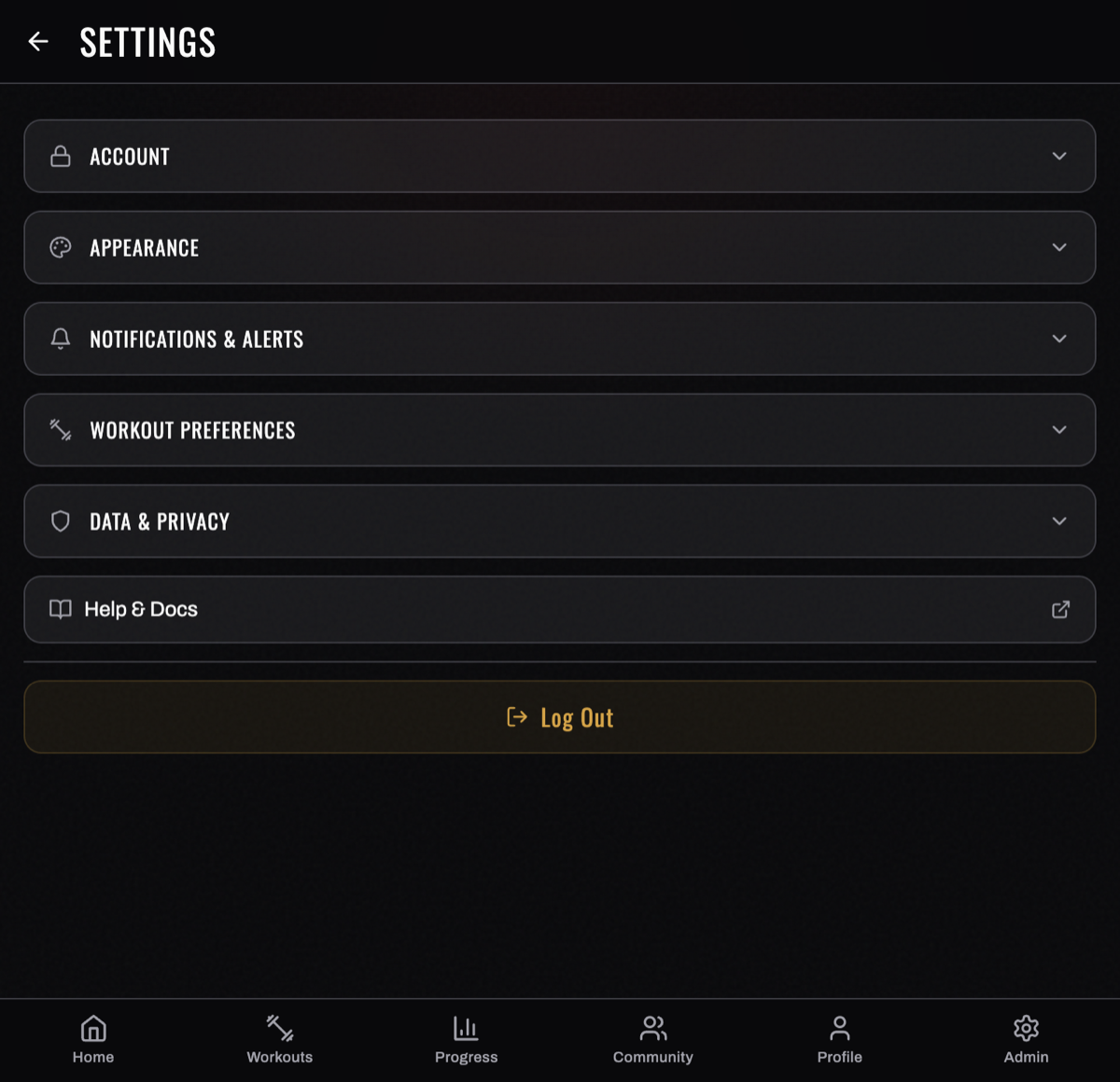 The Settings menu